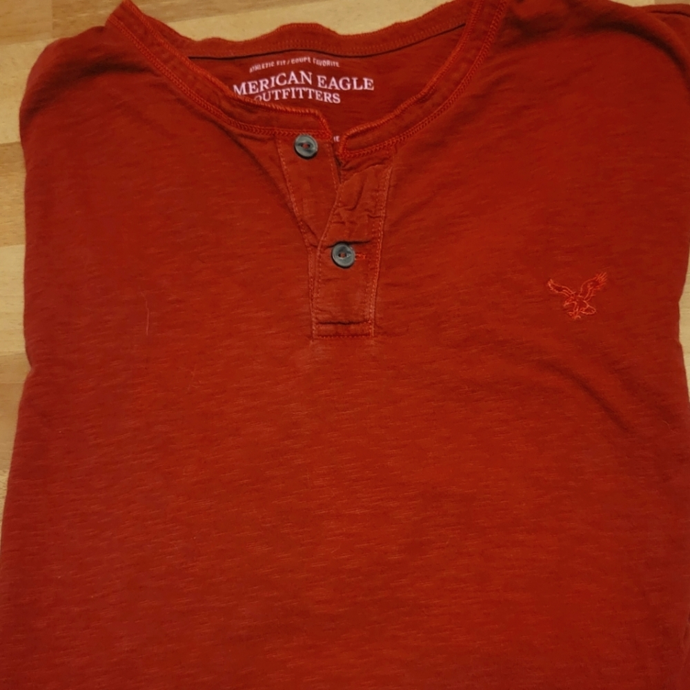 Red Short-Sleeved Button Up AE Tee